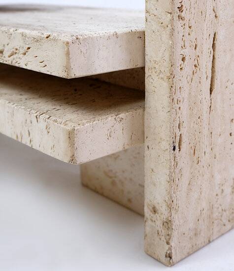 Glass and Travertine Coffee Table, Willy Ballez, 1970s