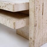 Glass and Travertine Coffee Table, Willy Ballez, 1970s