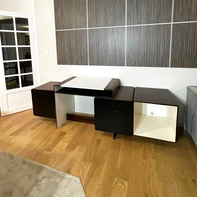 Space Age vintage desk from the 1970s in wood and black.