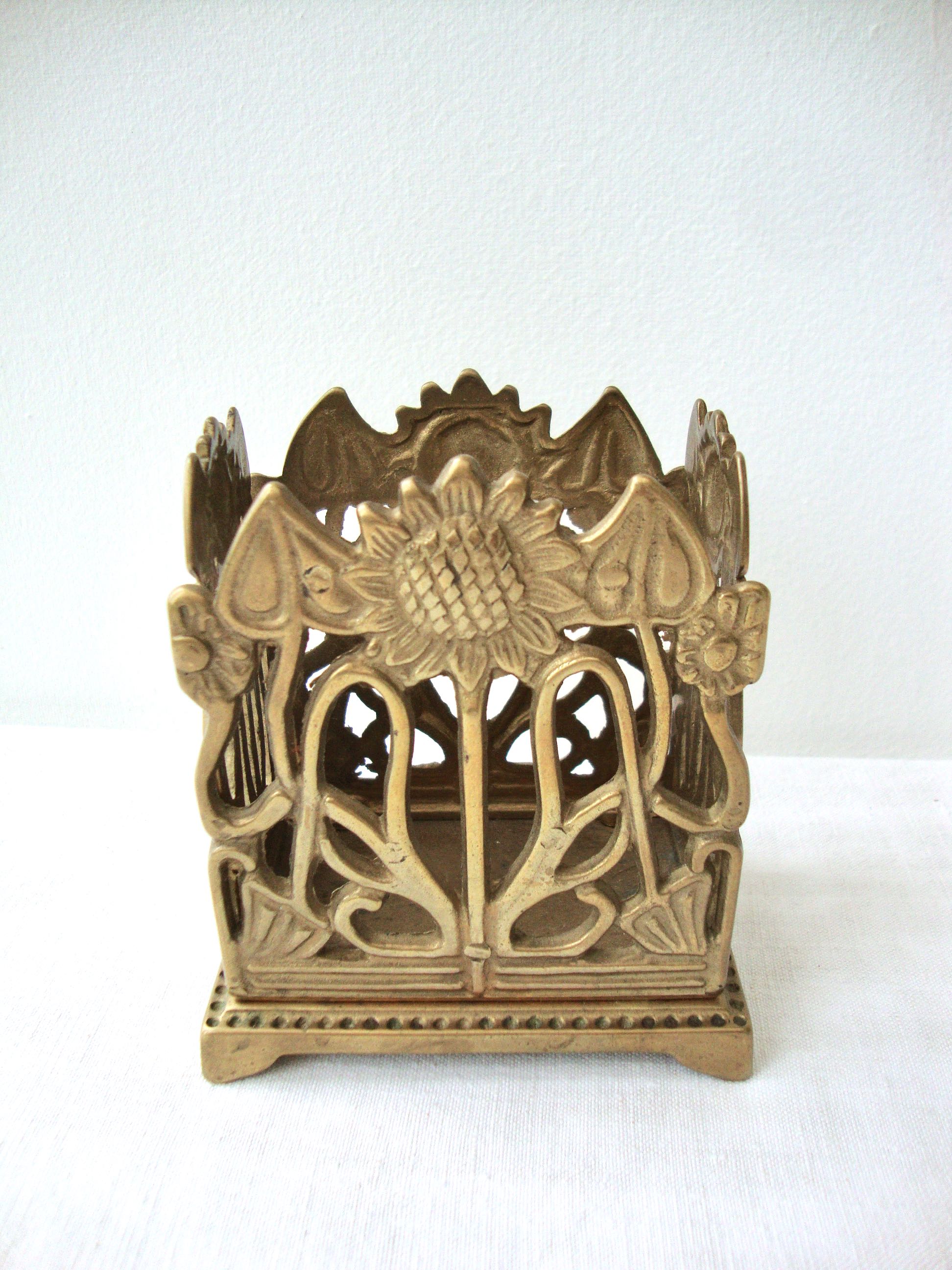 Brass art nouveau pencil holder