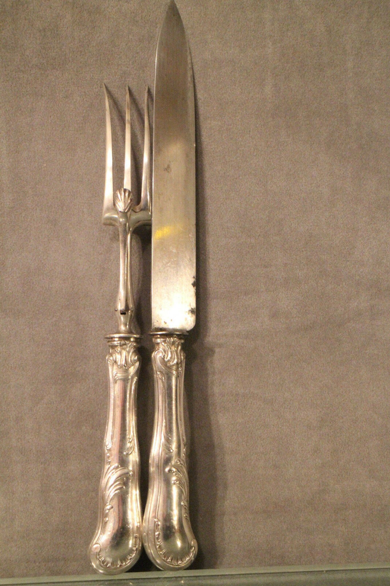 Cutting service knife handles silver Minerve style Rocaille Louis XV