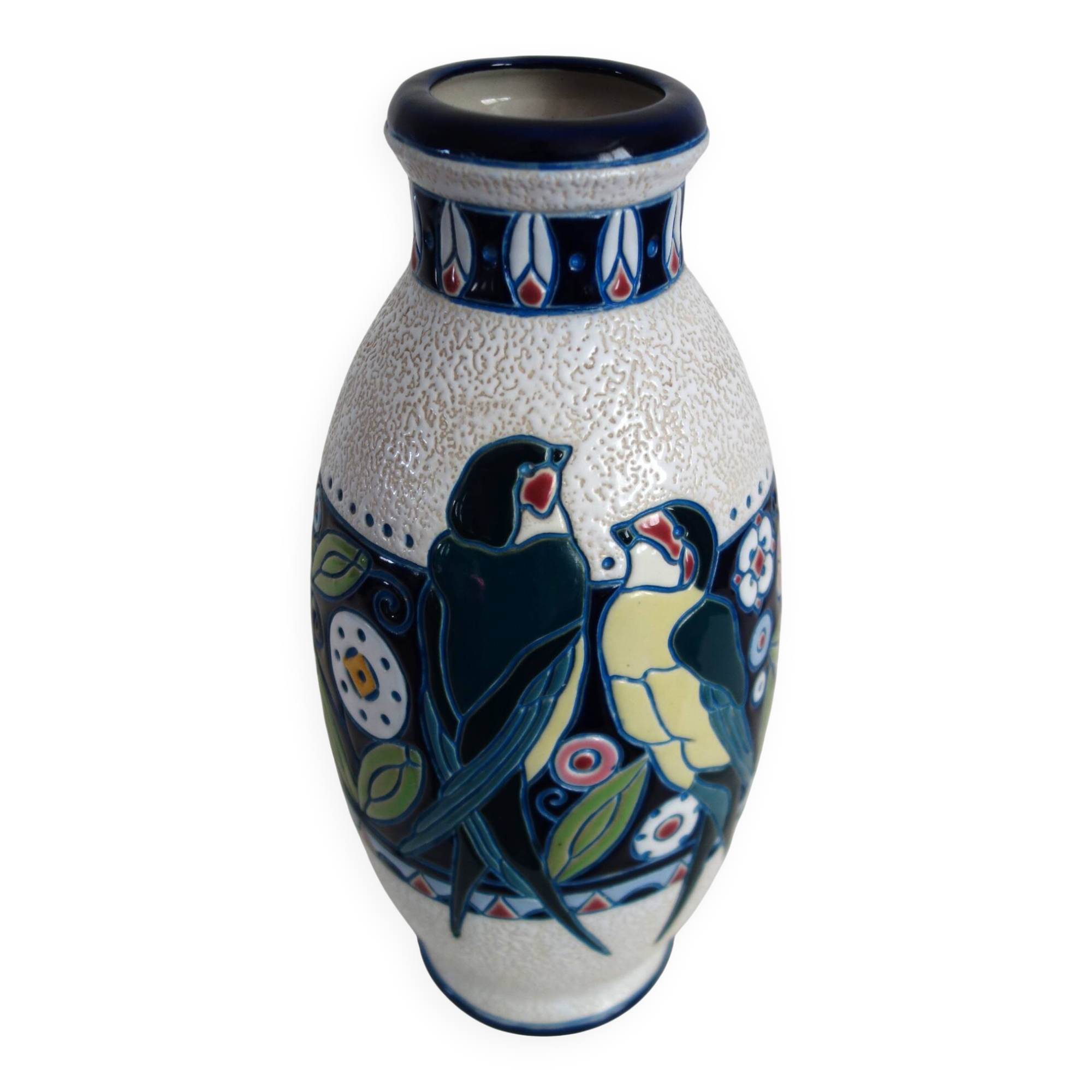 Vase art nouveau céramique émaillée par Amphora, Bohème, 1920