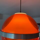 Space age pendant lamp in orange plexiglass and chromed metal