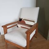 Scandinavian style armchair in solid wood, reupholstered