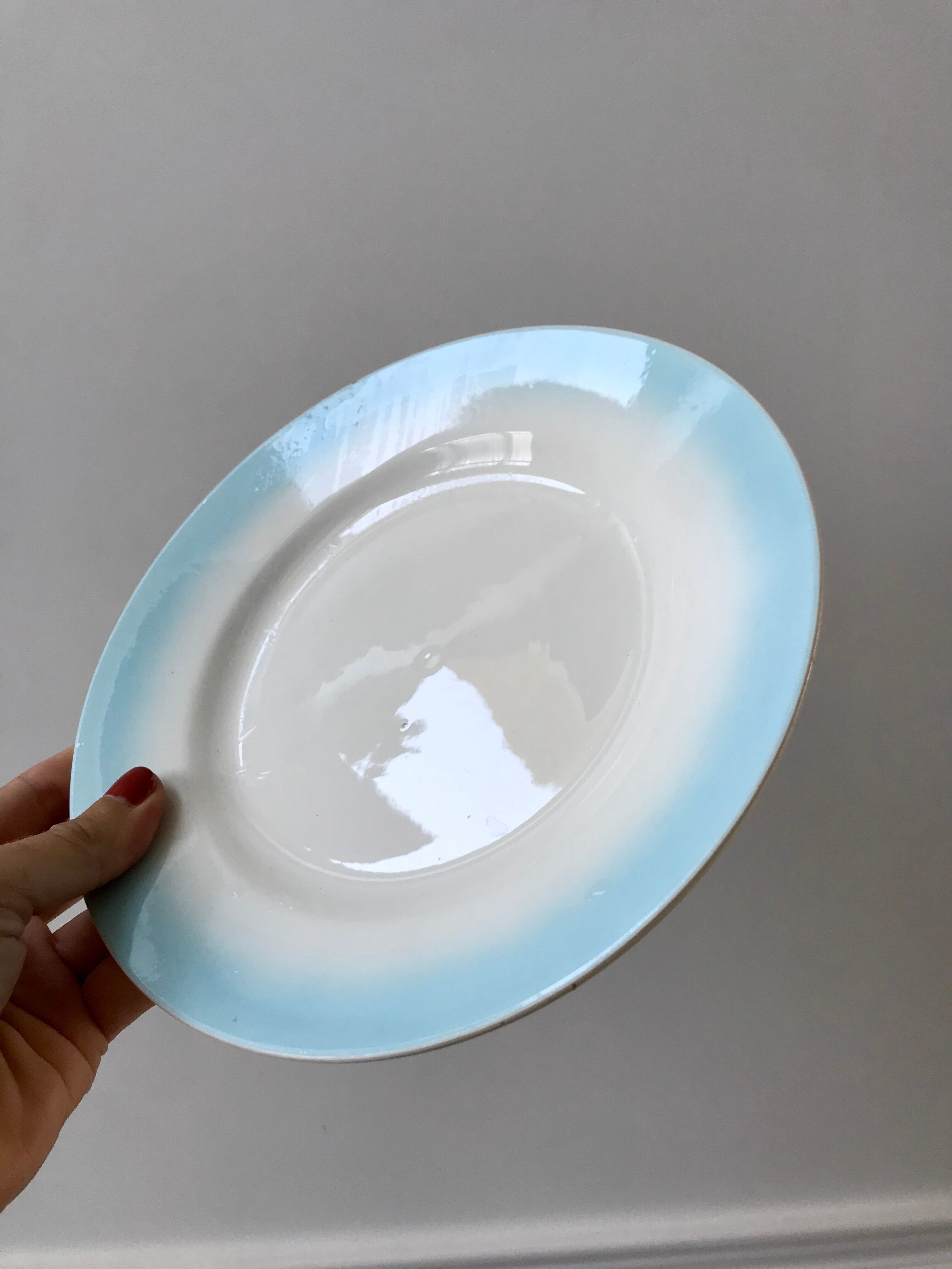 Set of 6 dessert plates sky blue gradient pastel years 40-50