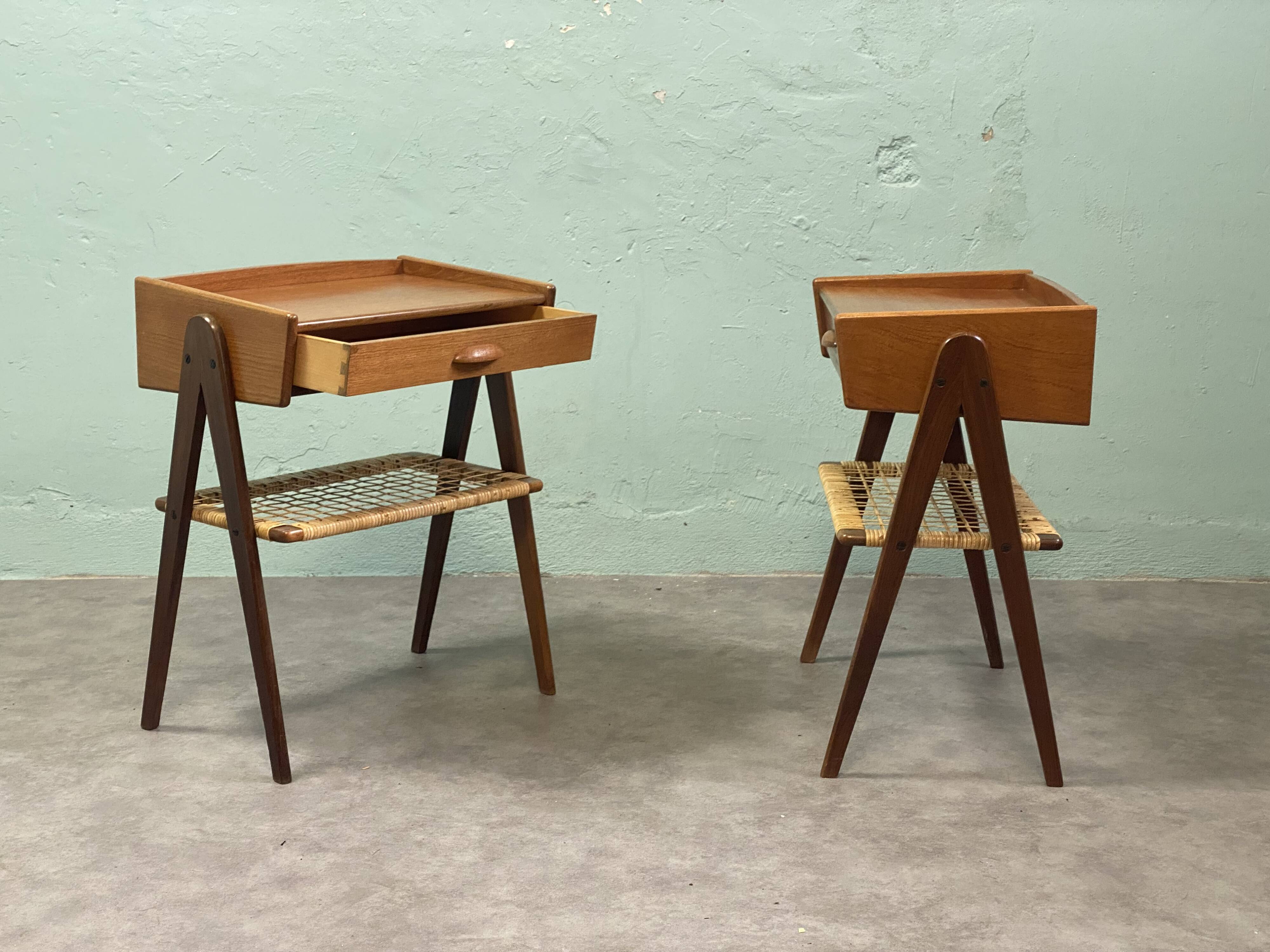 Scandinavian teak bedside table pair Rasmussen