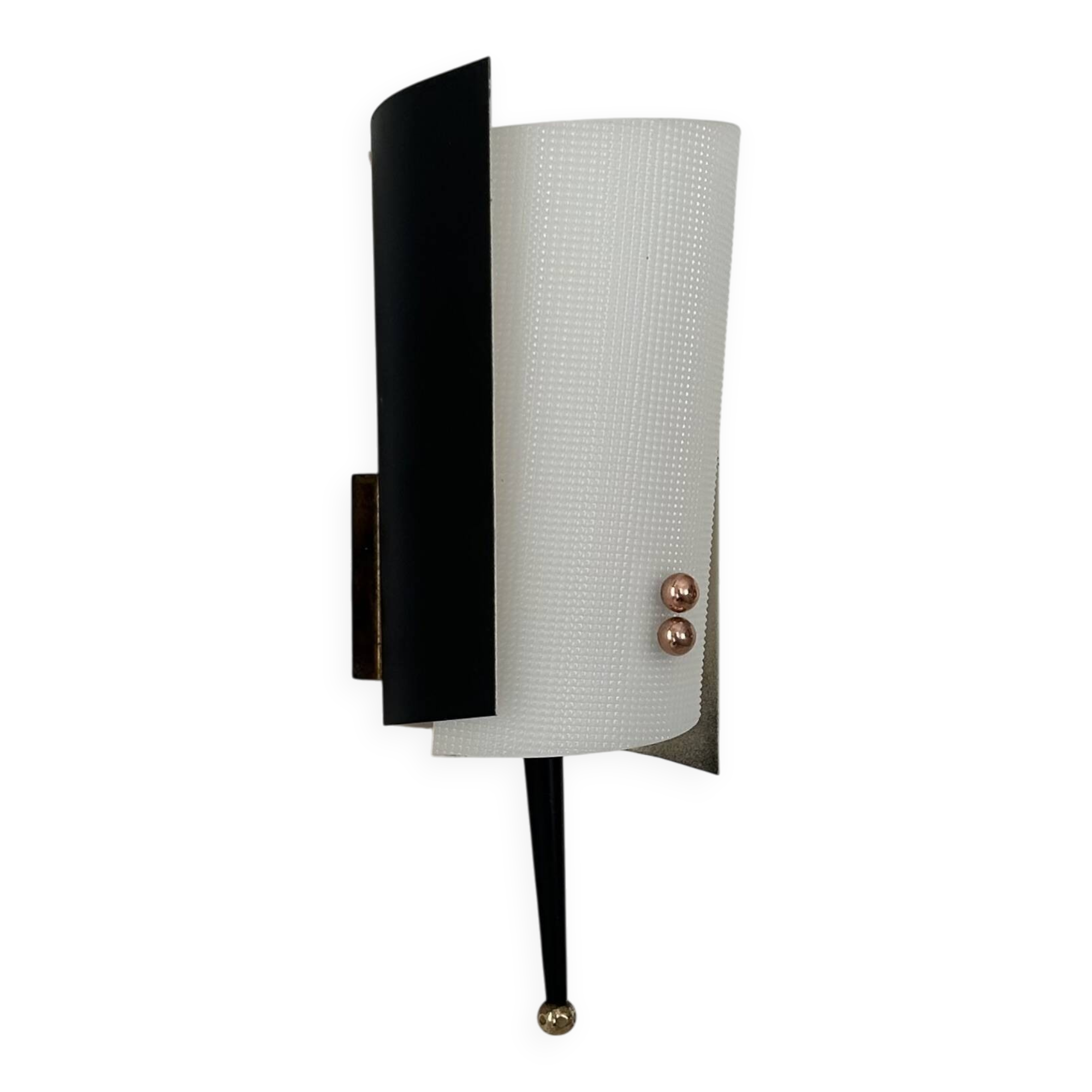 Vintage Jaques Biny wall lamp, black metal, brass and perpex, France 1960
