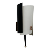 Vintage Jaques Biny wall lamp, black metal, brass and perpex, France 1960