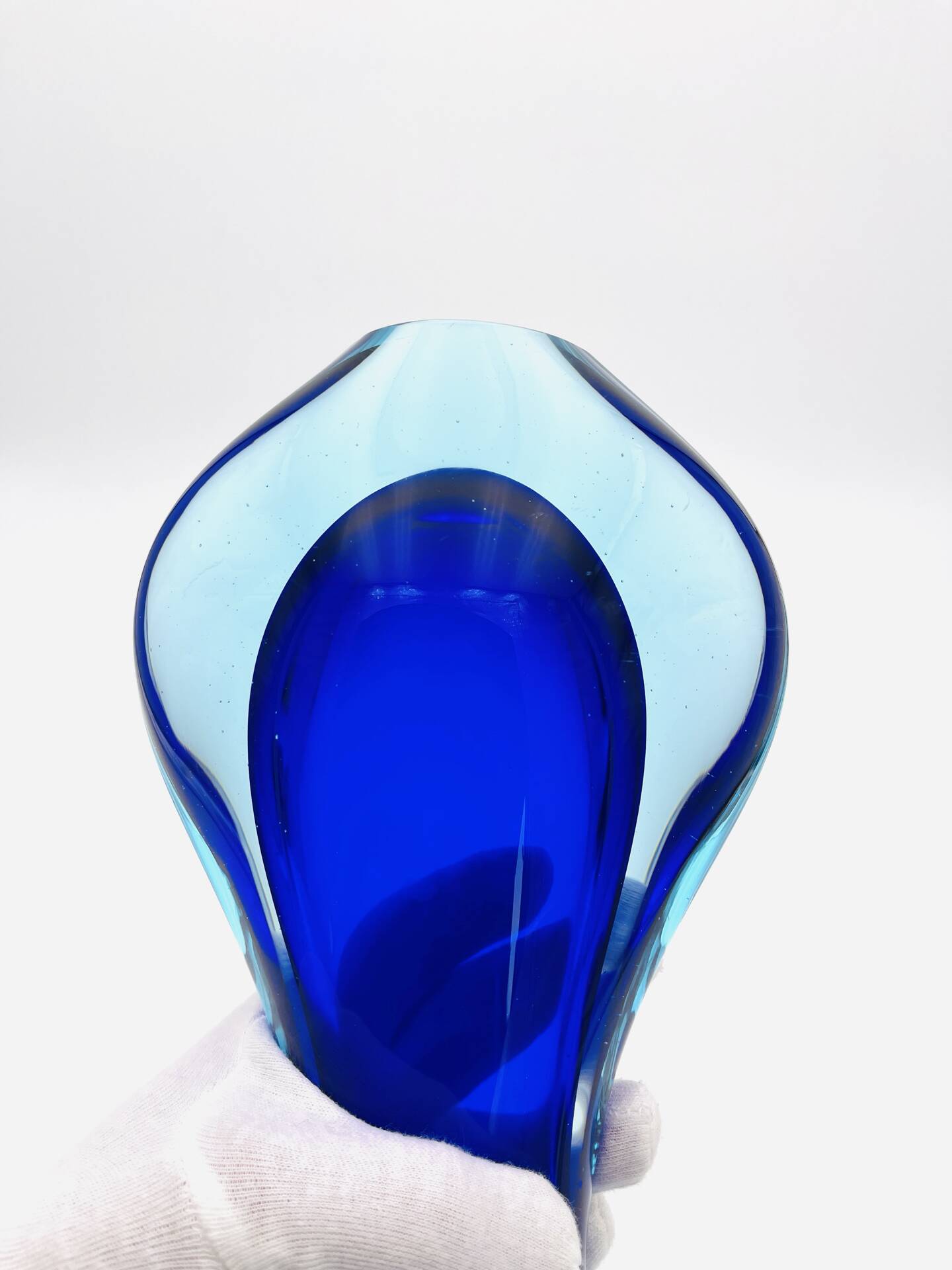 Large Murano Vase Flavio Poli Sommerso Blue Cobalt Turquoise 31.5cm