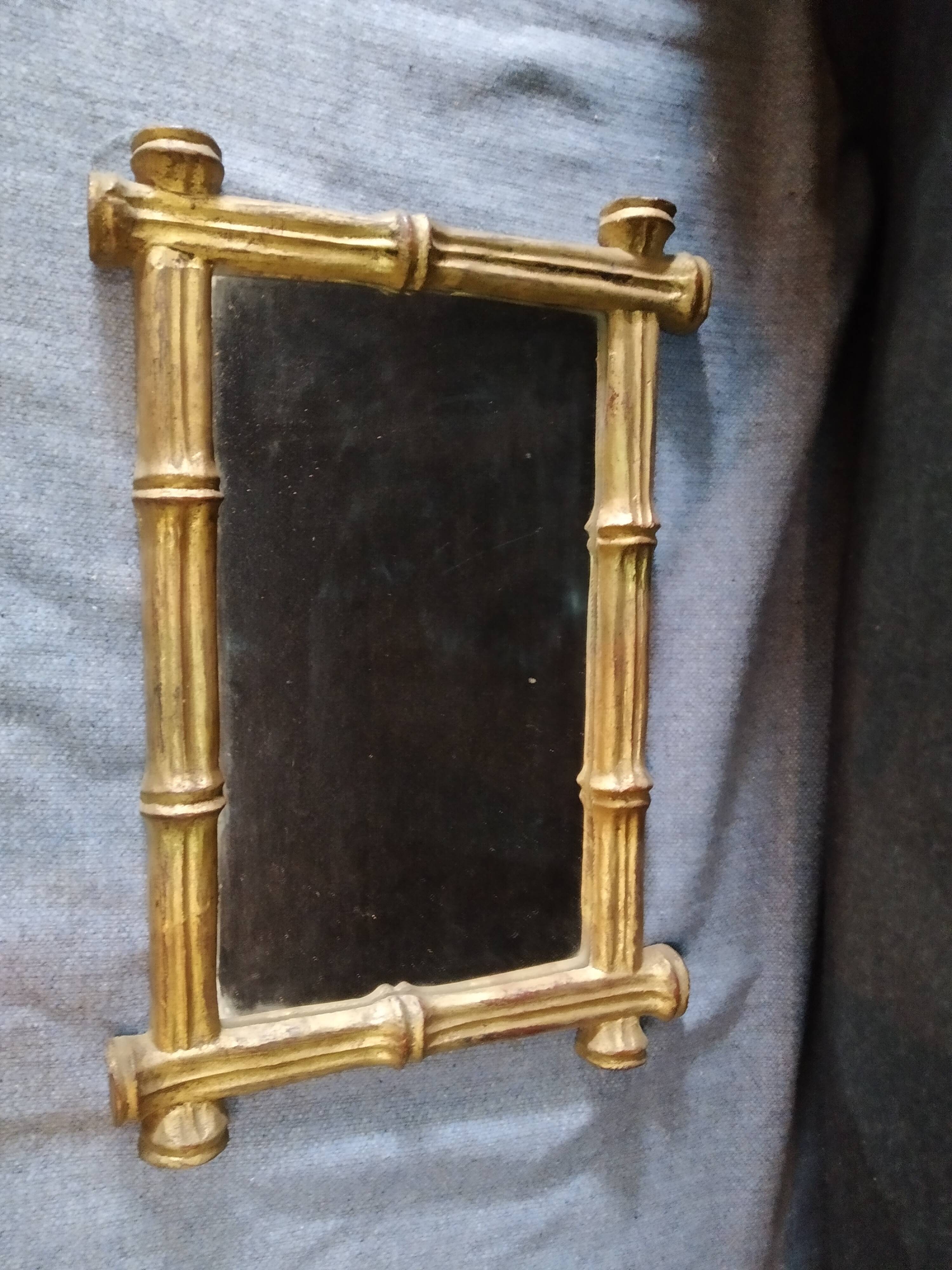 old mirror imitation bamboo gold papier-mâché  43 cm X 28, 5 cm