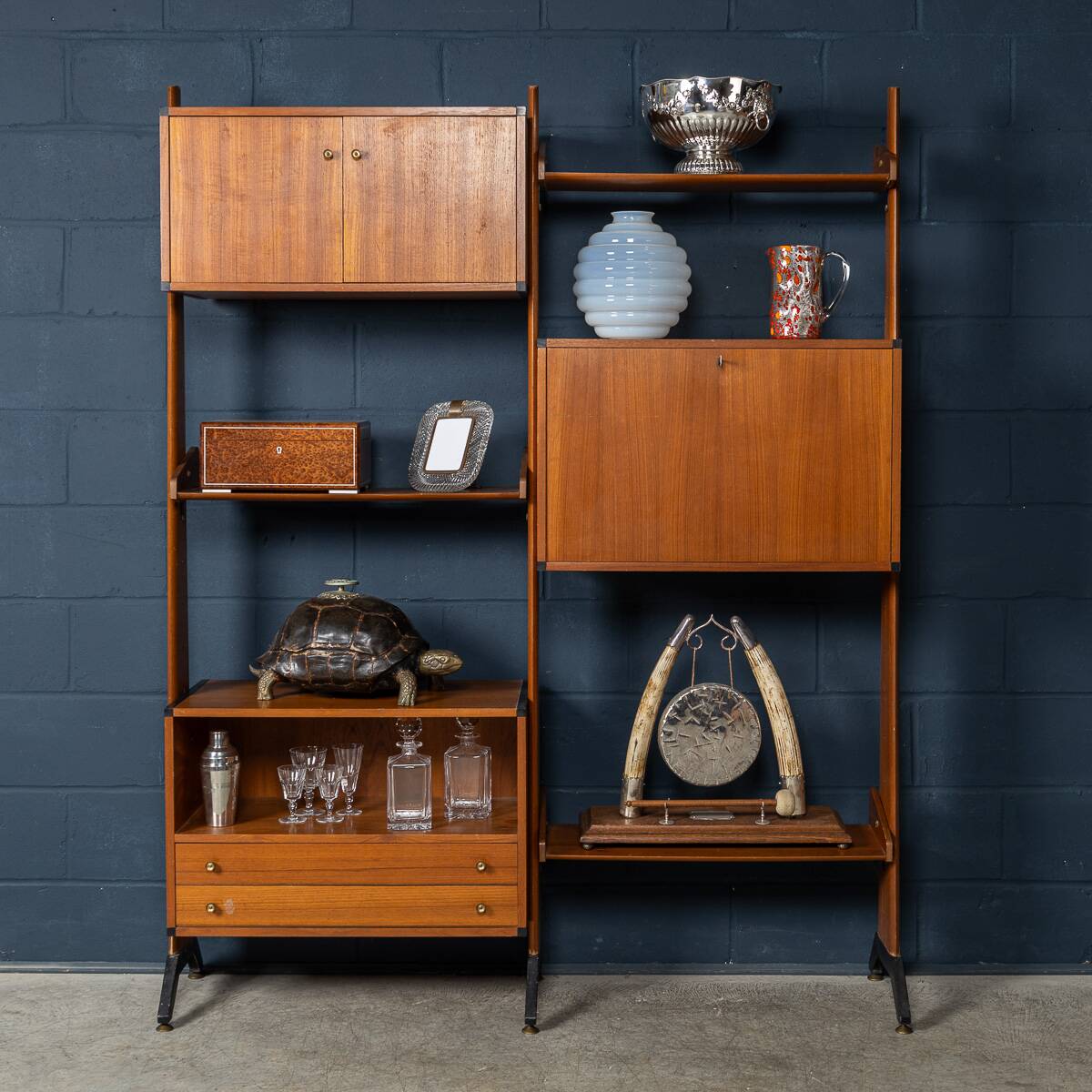 Vintage 20thc italian modular teak wall cabinet c.1960