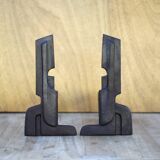 Vintage fireplace andirons France, wrought iron and cast iron andirons, modernist, brutalist, deco