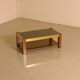Rectangular Italian coffee table in wood and gold metal from the 70s.