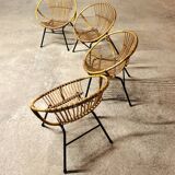 Set of 4 vintage 1950s/60s wicker rattan adult basket armchairs