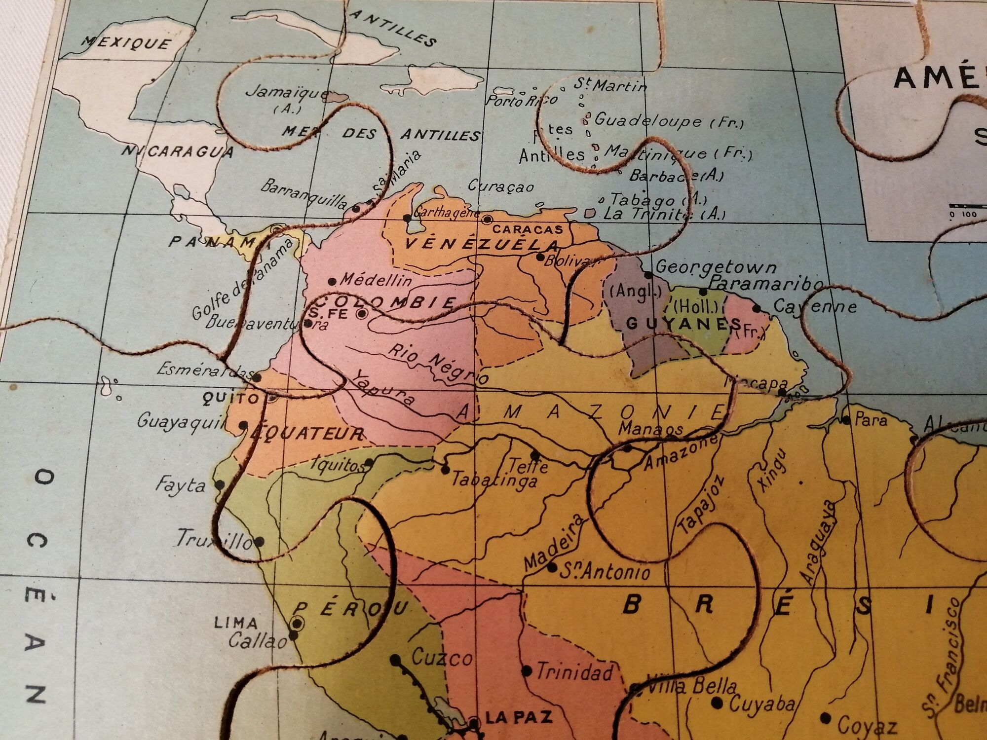Geographical puzzle map South America - Monrocq Paris - Vintage