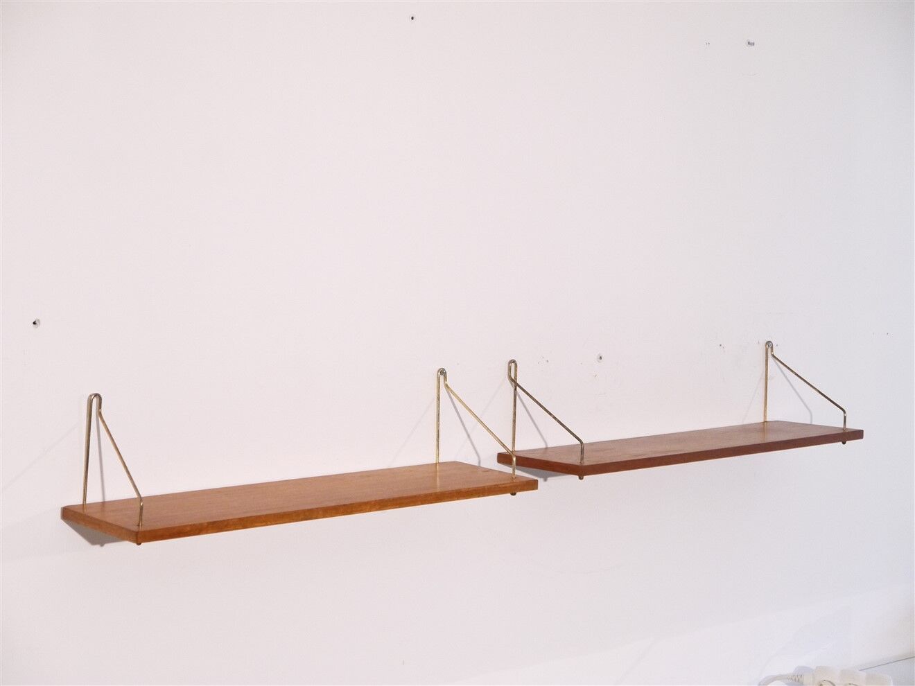 Pair of Danish teak and brass shelves 1960