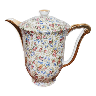 Limoges porcelain coffee maker, floral décor, Liberty style, vintage French