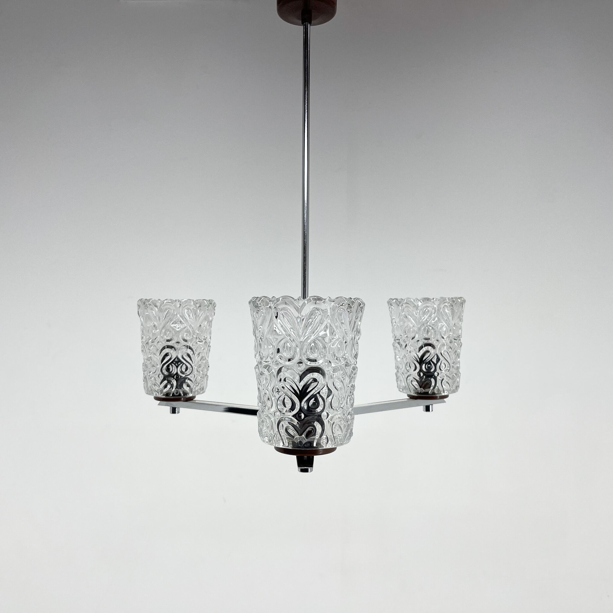 Vintage Chrome & Glass Chandelier, 1970's