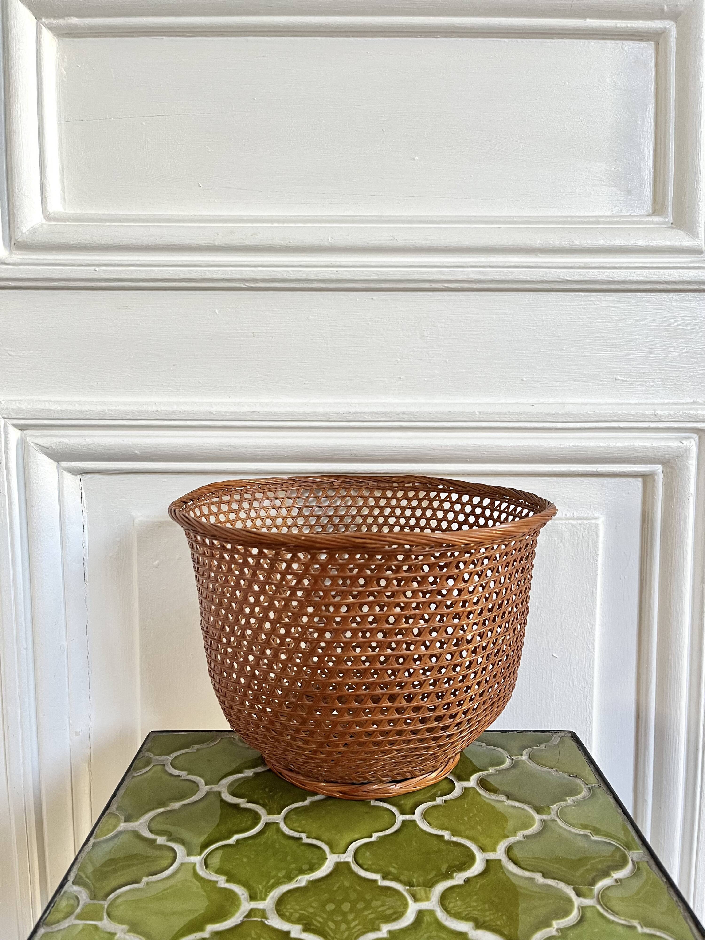 Wicker cane basket planter