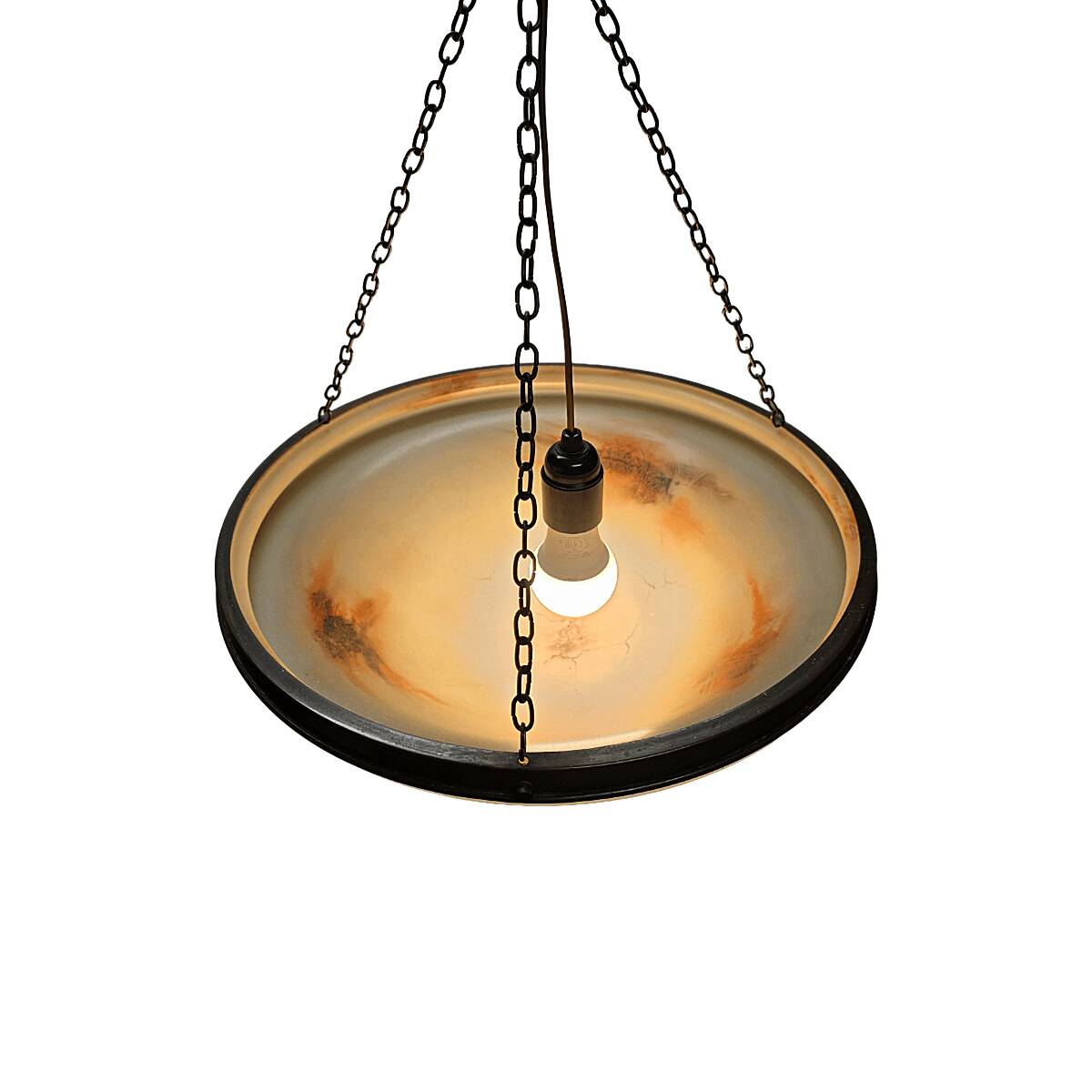 Glass Bowl Pendant Lamp With Marble Motif, 1950s