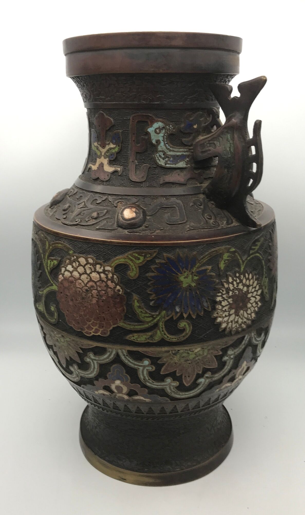 Asian cloisonné bronze vase with floral decoration, 19th century