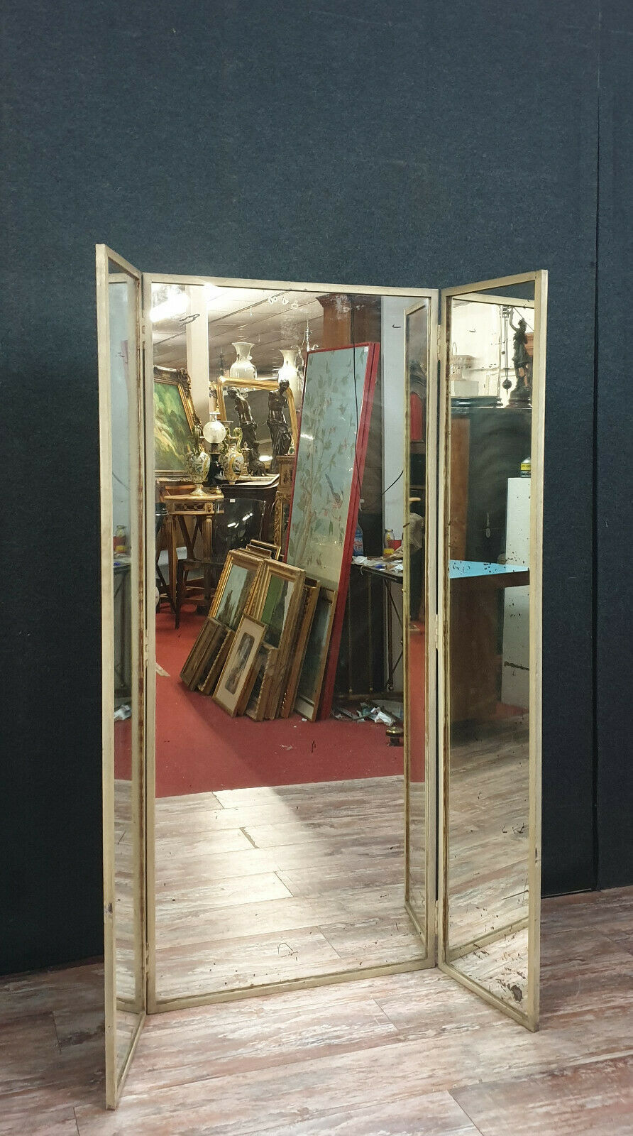 Rare store furniture triptych mirror of the 40s iron 140x160cm