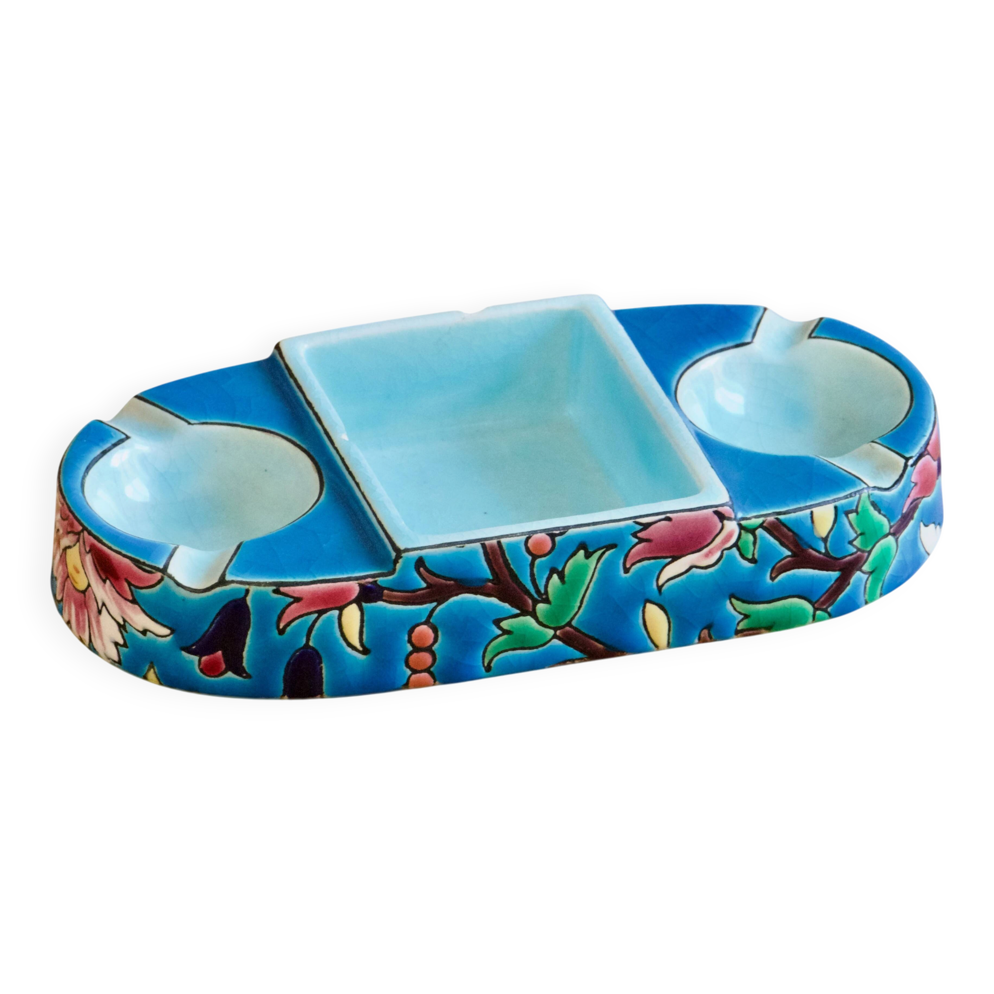 Necessary old ashtray in Longwy enamels