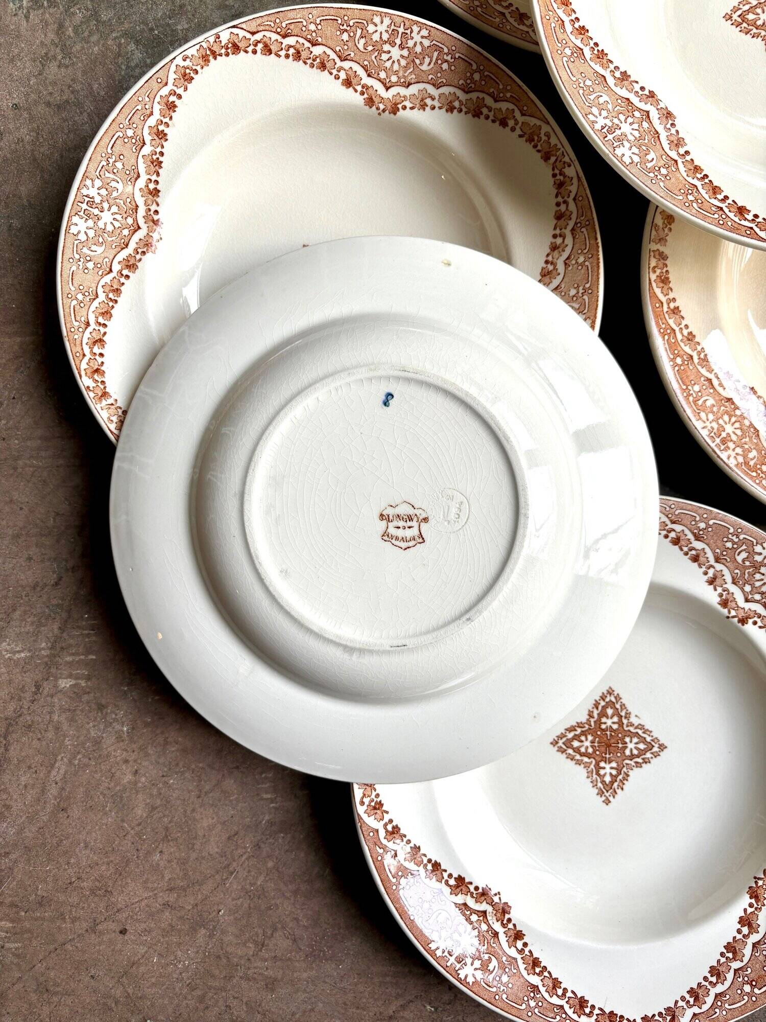 6 Longwy hollow plates in iron clay, "Andalusian" service