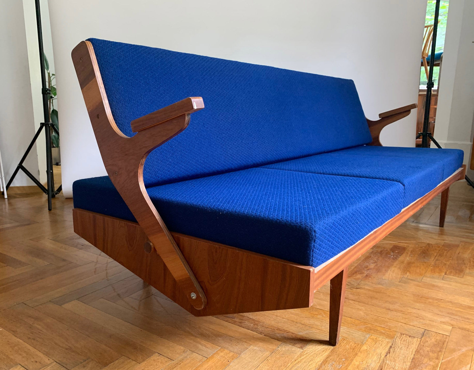 Foldning Sofa in Electric Blue Colour, 1960s, Czechoslovakia