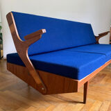 Foldning Sofa in Electric Blue Colour, 1960s, Czechoslovakia