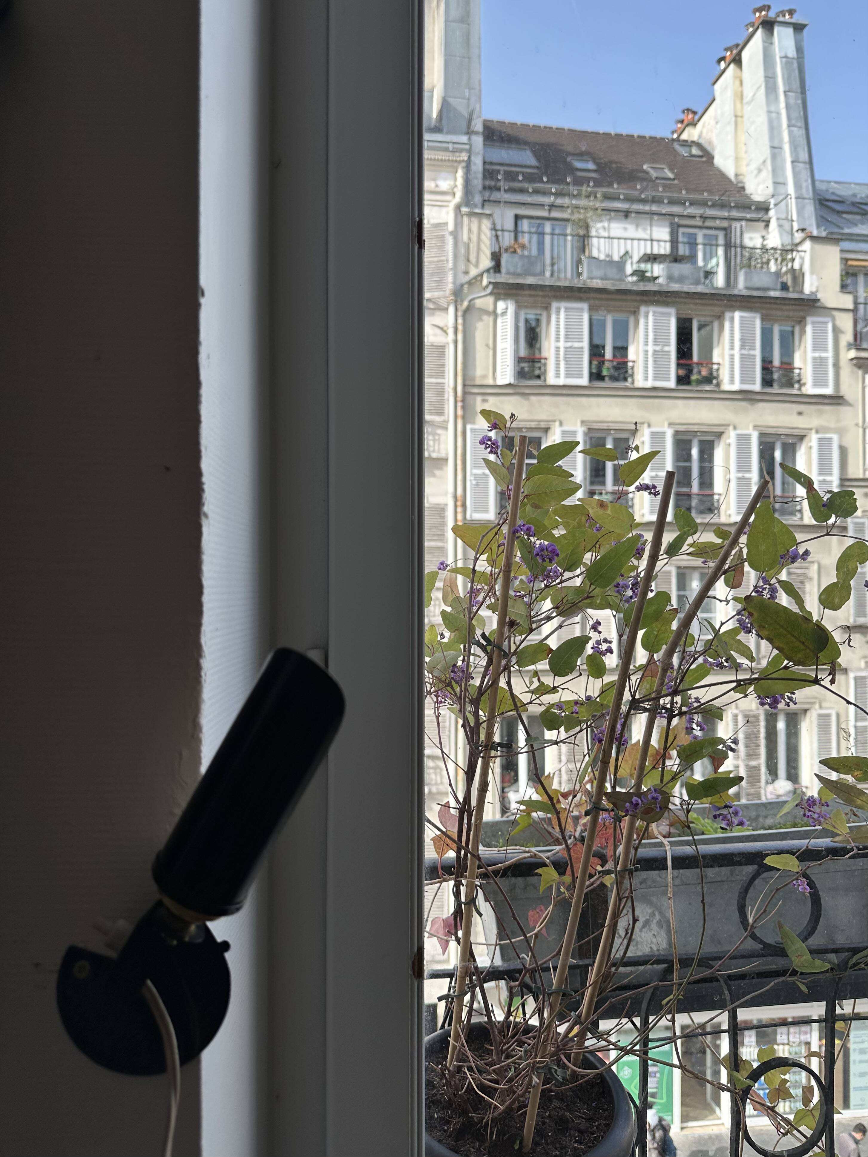 Old black metal and brass wall light, adjustable, 1930s.