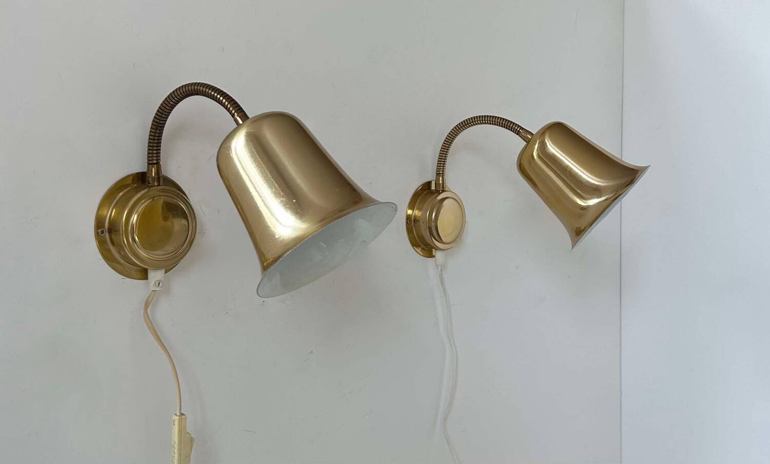 Pair of vintage adjustable wall lights, solid brass, Sweden 1960