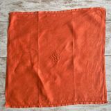 Old tablecloth & its 12 damask napkins numbered "JB" color apricot - linen - 12 covers