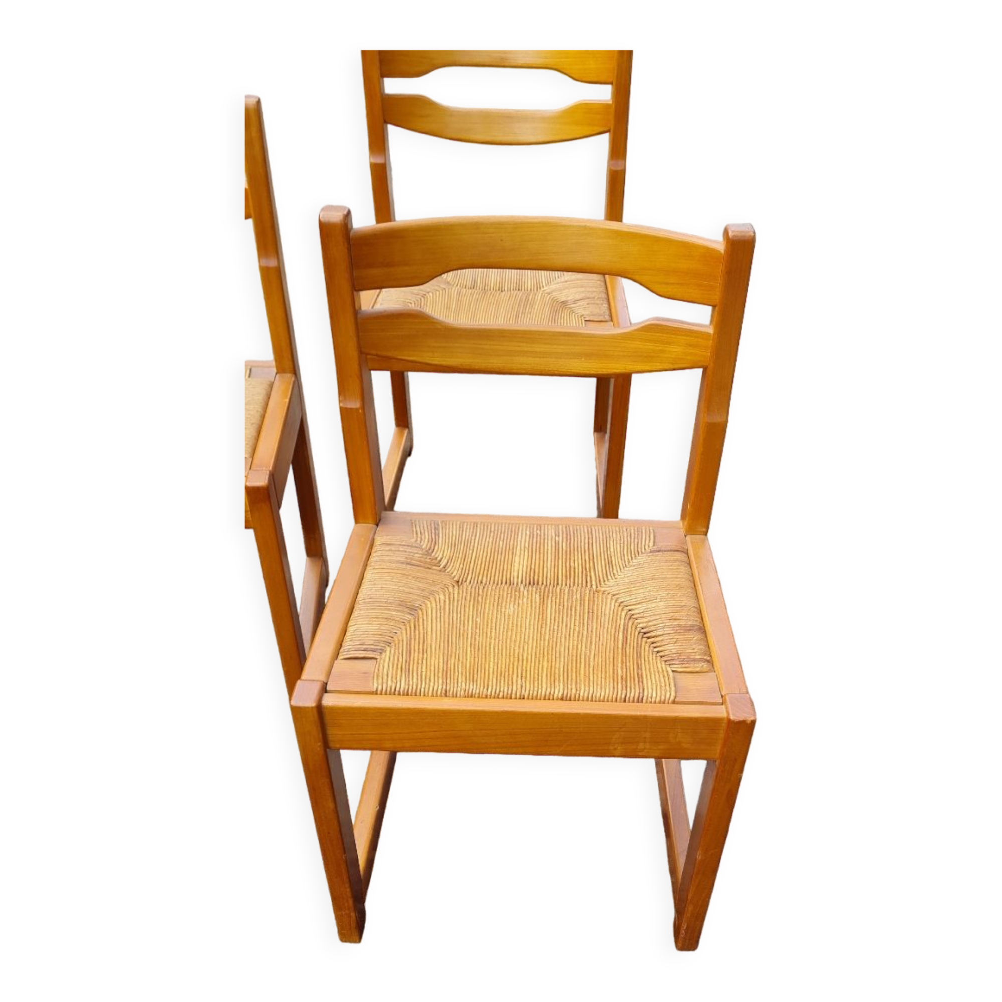 Set of 8 chairs in elm and straw by Maison Regain