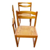 Set of 8 chairs in elm and straw by Maison Regain