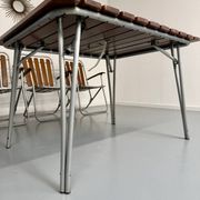 Vintage folding garden set table 4 chairs wood and metal 1960