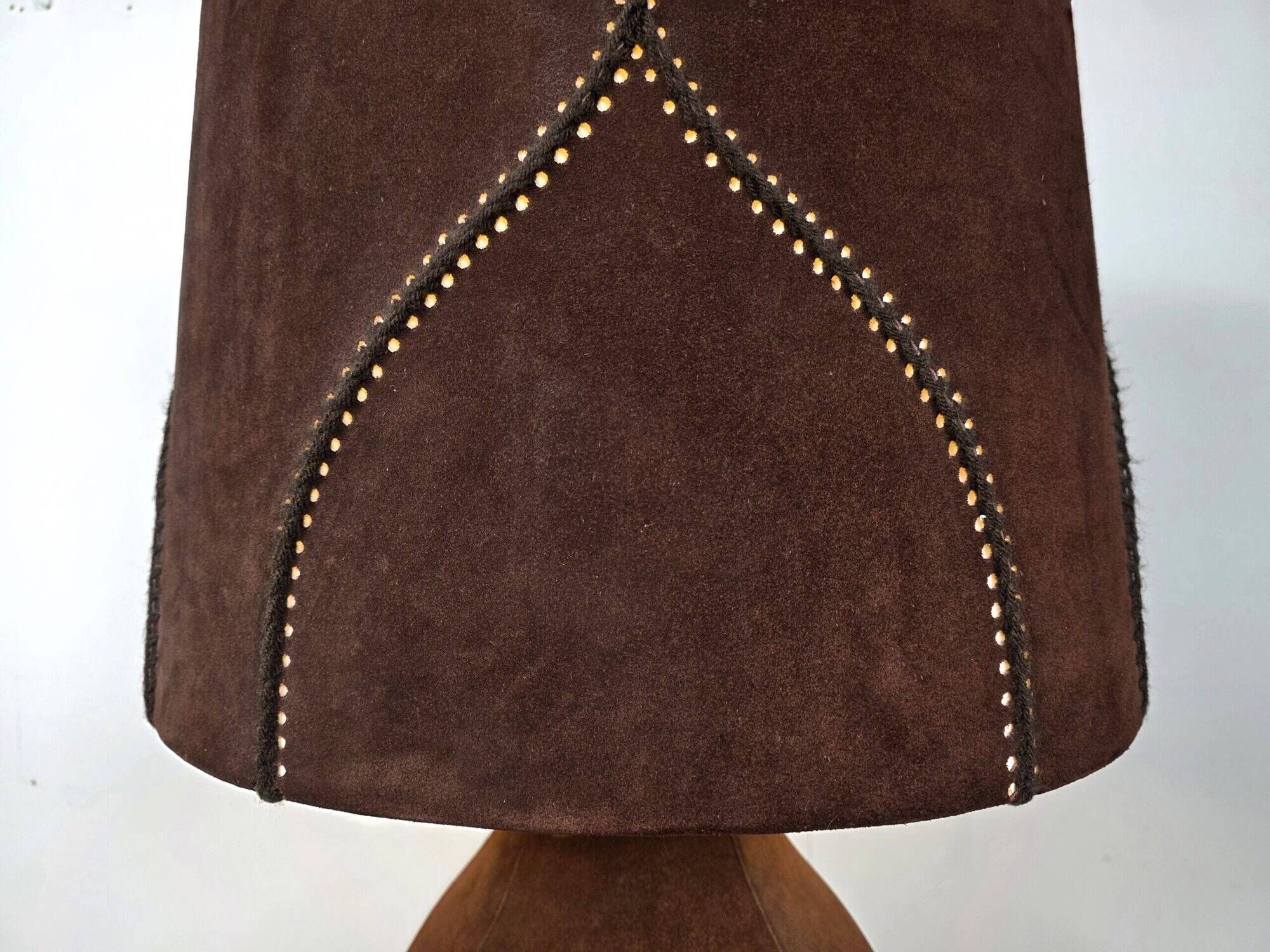 Large vintage suede table lamp with matching shade, 1970s