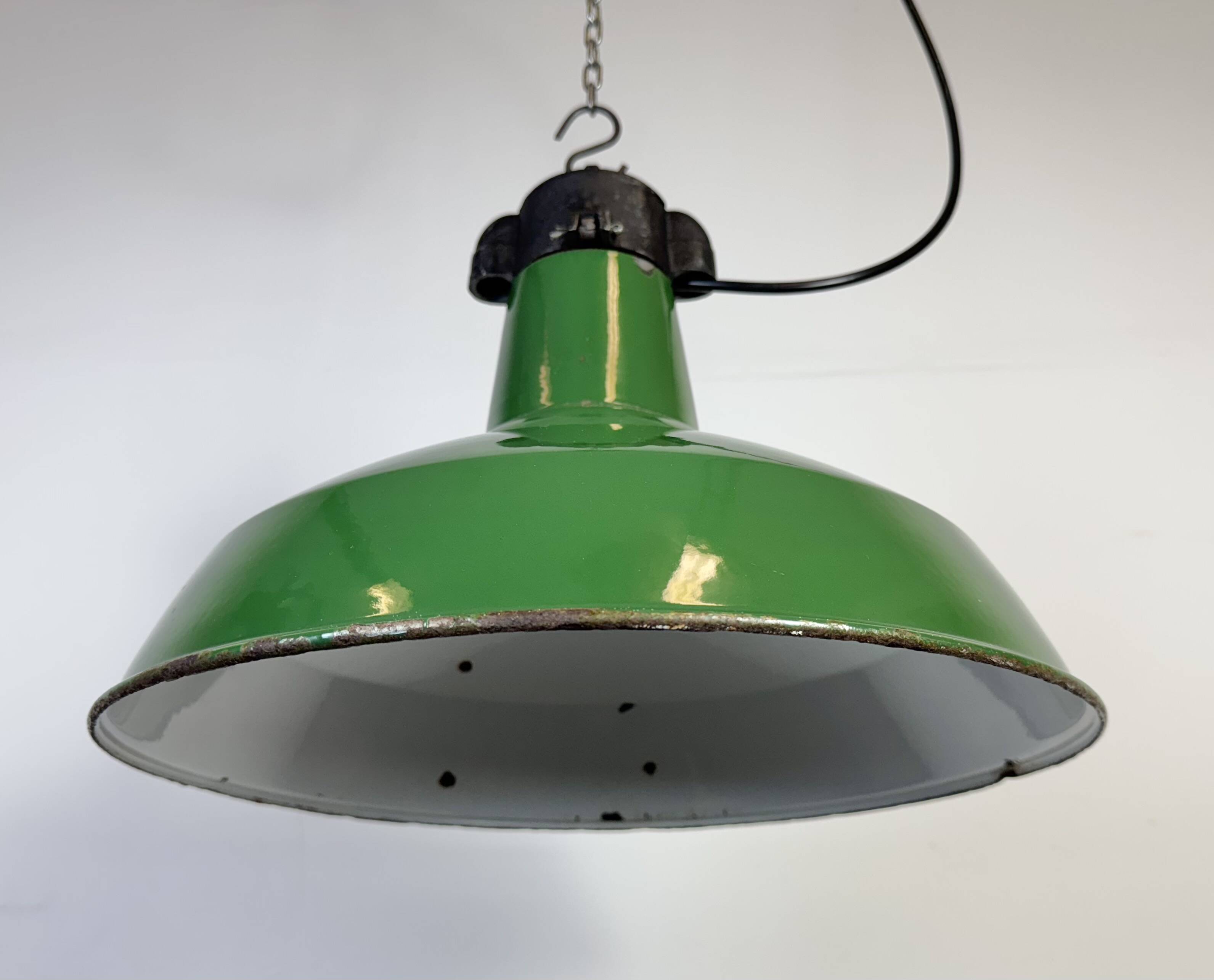 Industrial Green Enamel Factory Pendant Lamp, 1960s