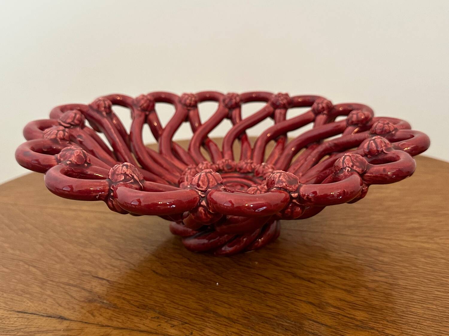 Antique fruit basket in woven ceramic Vallauris