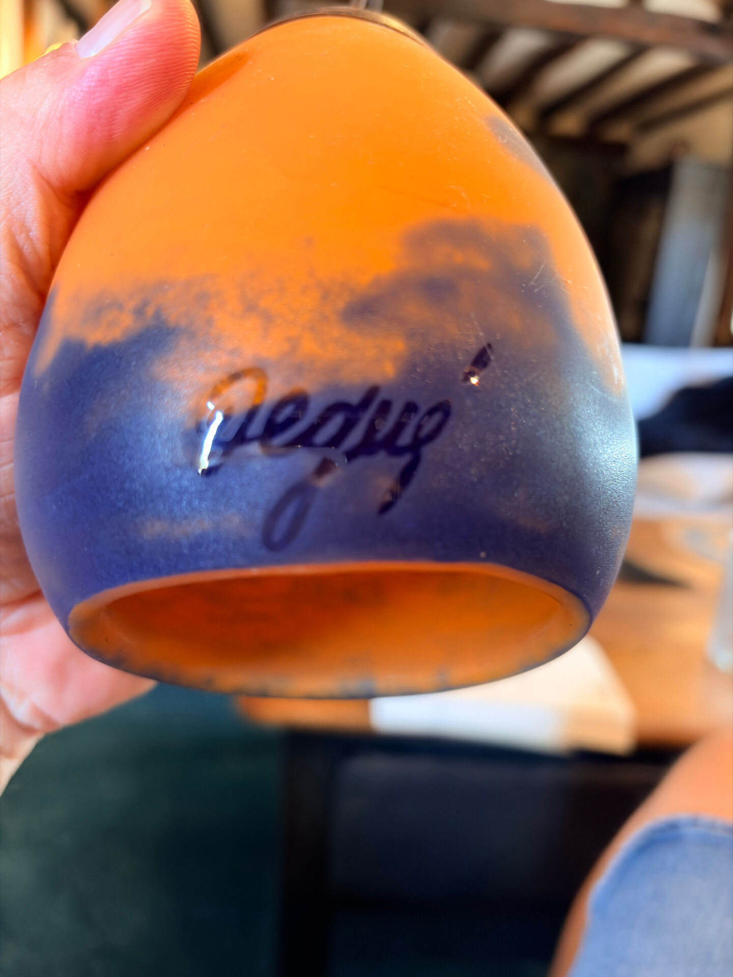 Glass paste lamp signed Degué
