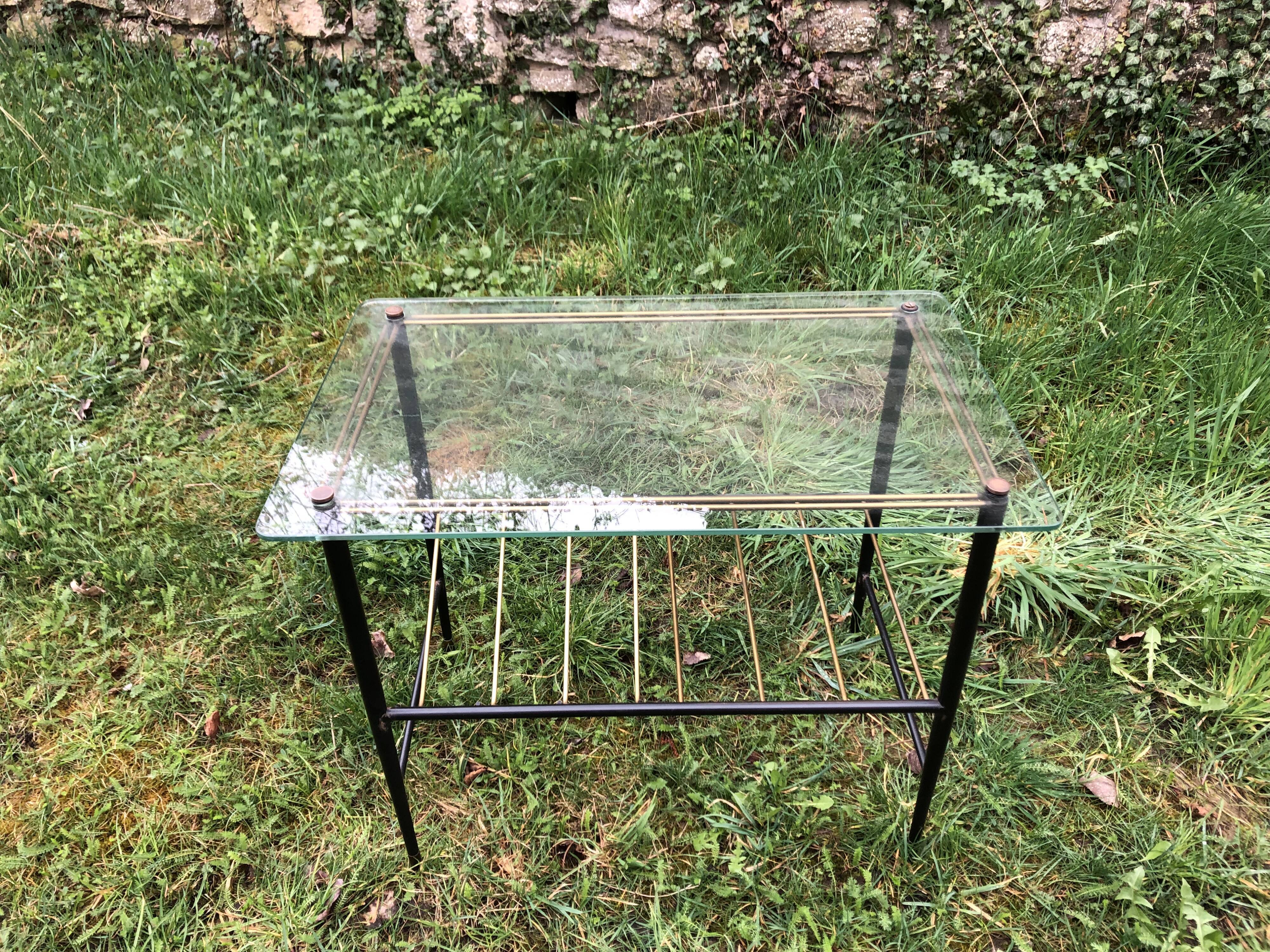 Coffee table double top glass and vintage metal