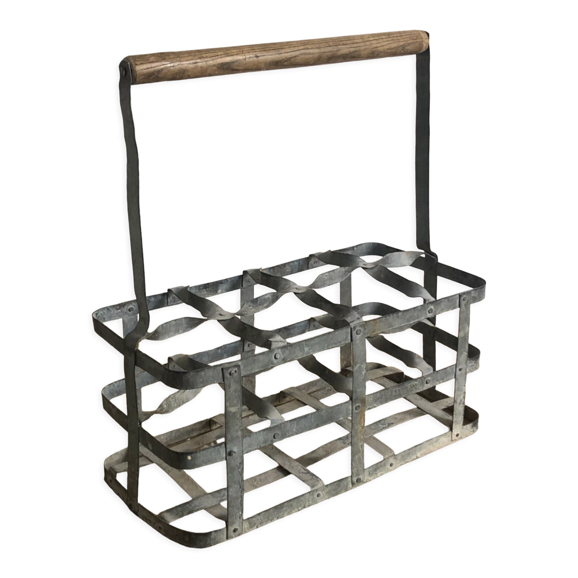 8-hole bottle holder, zinc and wood