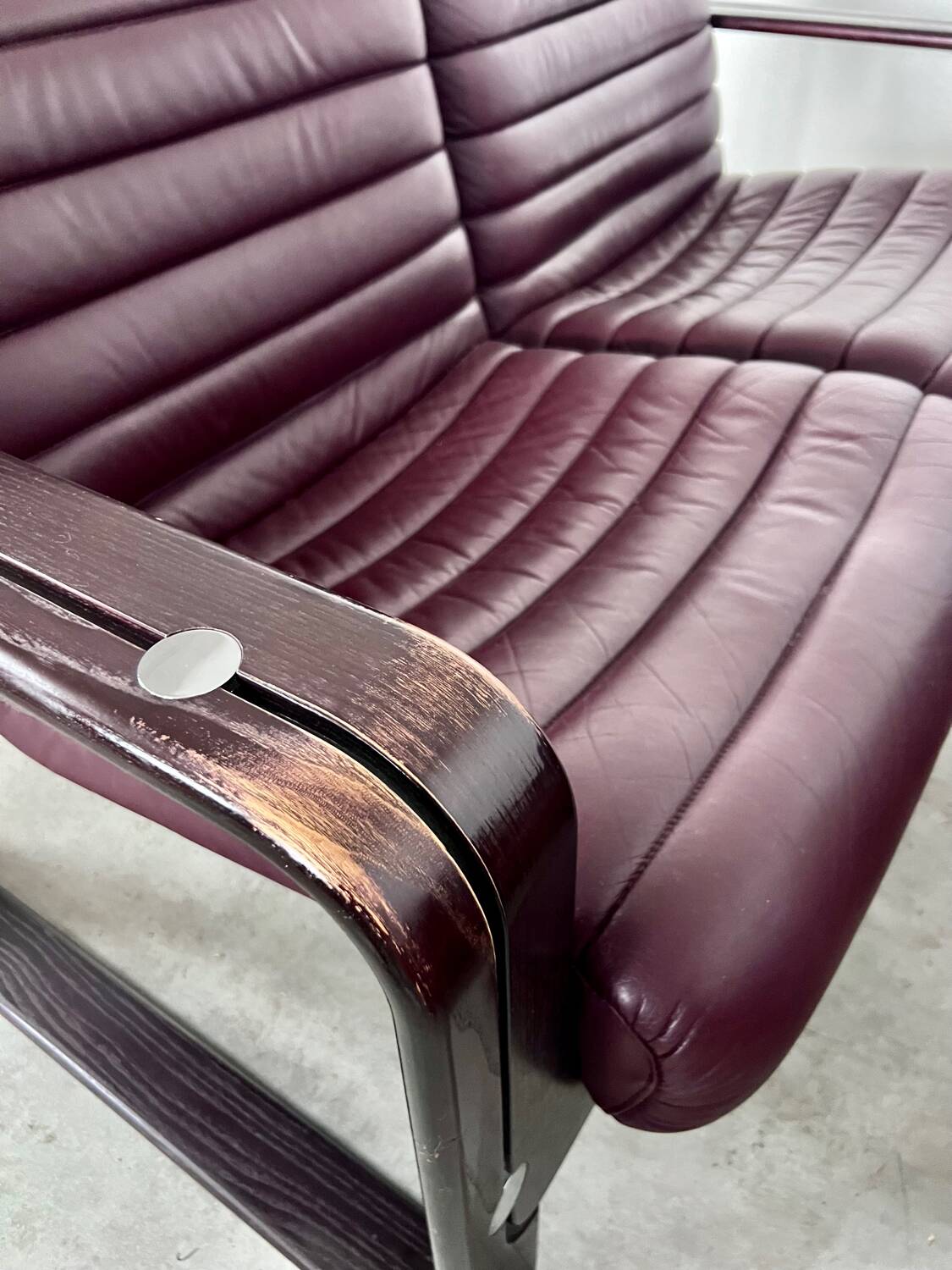 Sofa set and 2 vintage leather armchairs designed by Albert Stoll Giroflex 1970s