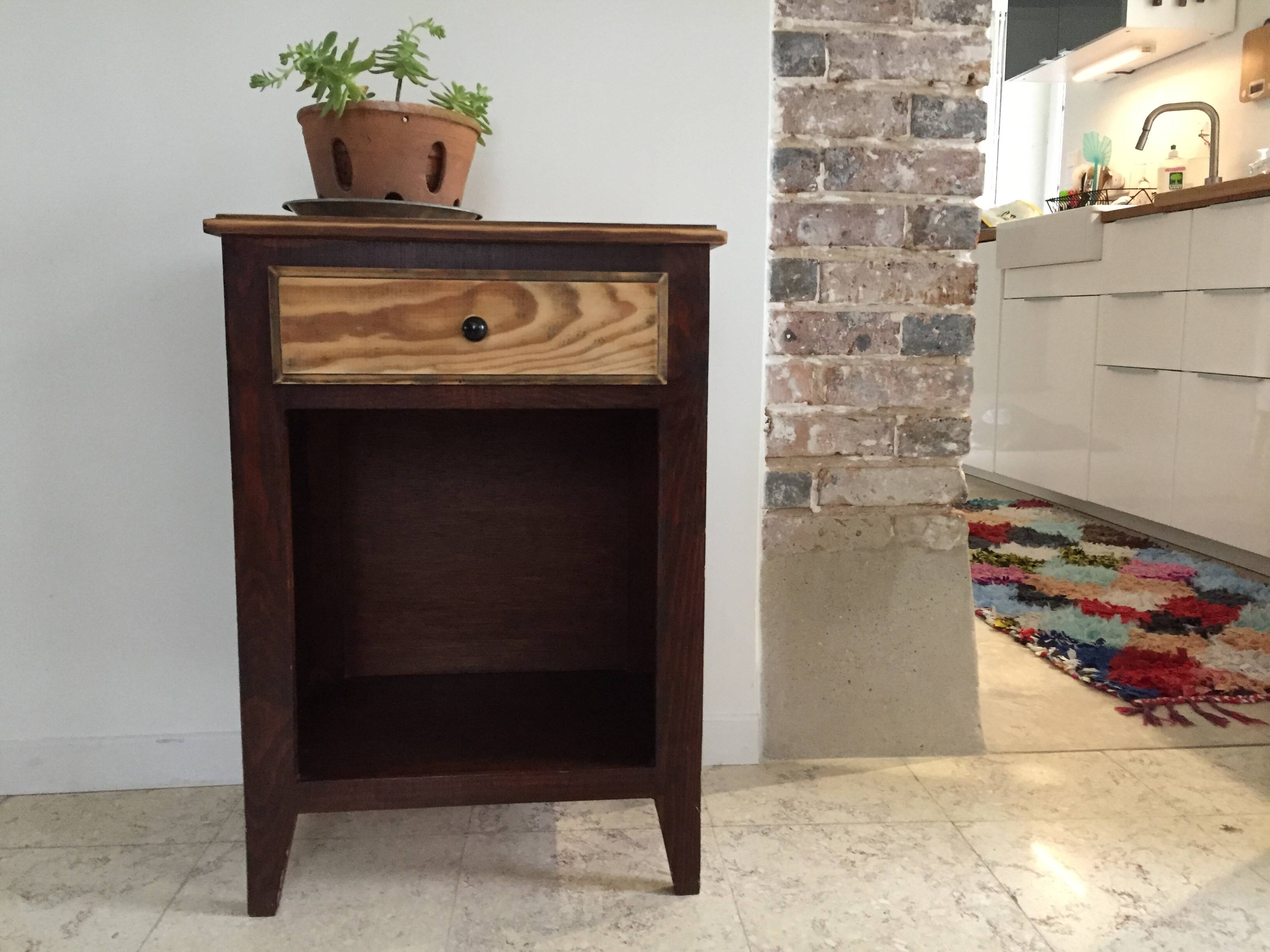 Vintage compass leg bedside cabinet