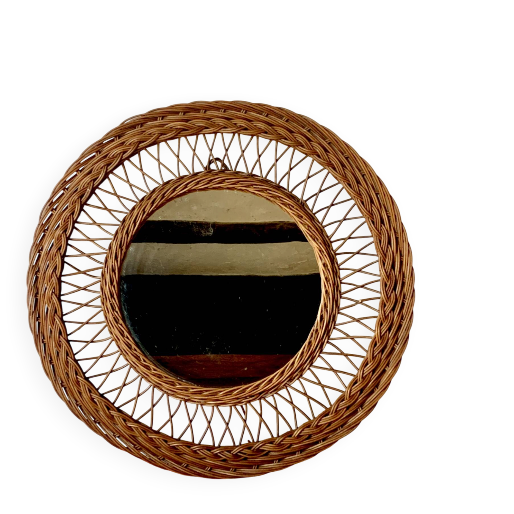 Miroir rond rotin 1950