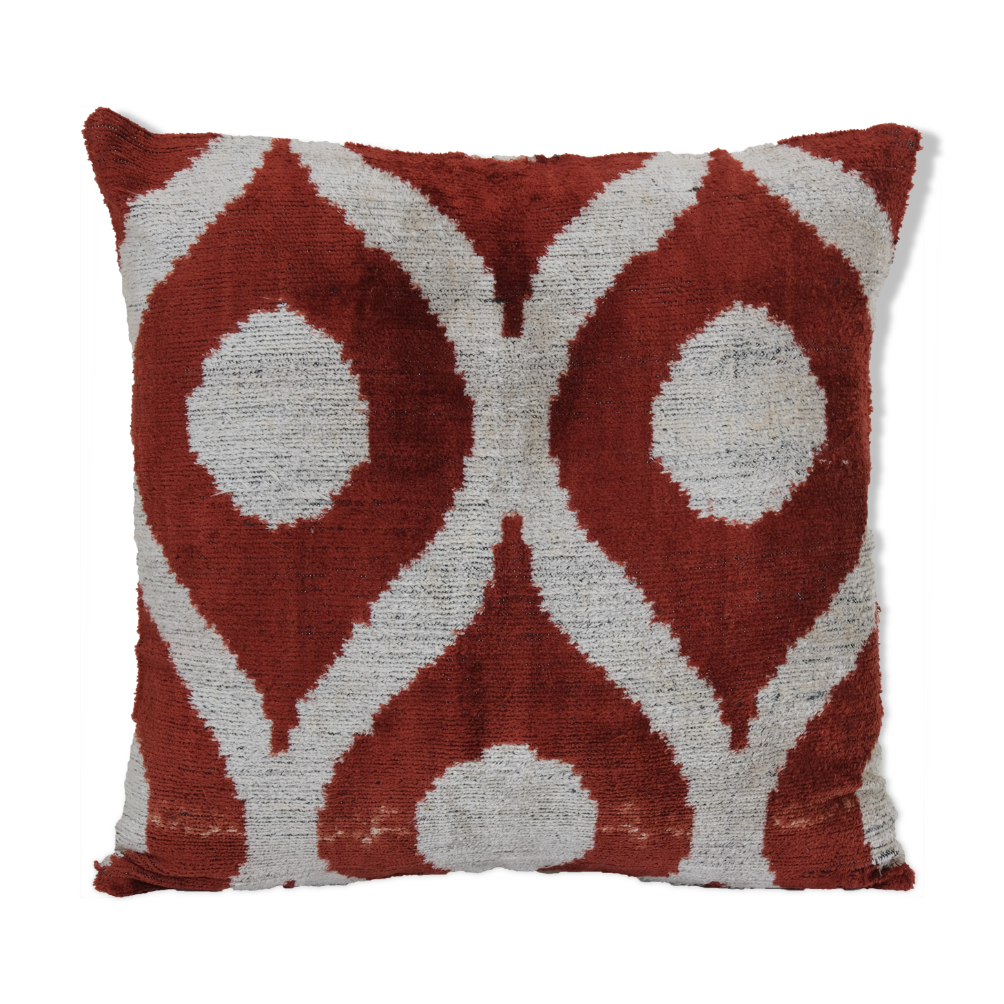 16" x 16" Velvet İkat Pillow,Handmade Patchwork Decorative Pillow, Silk İkat Velvet Modern