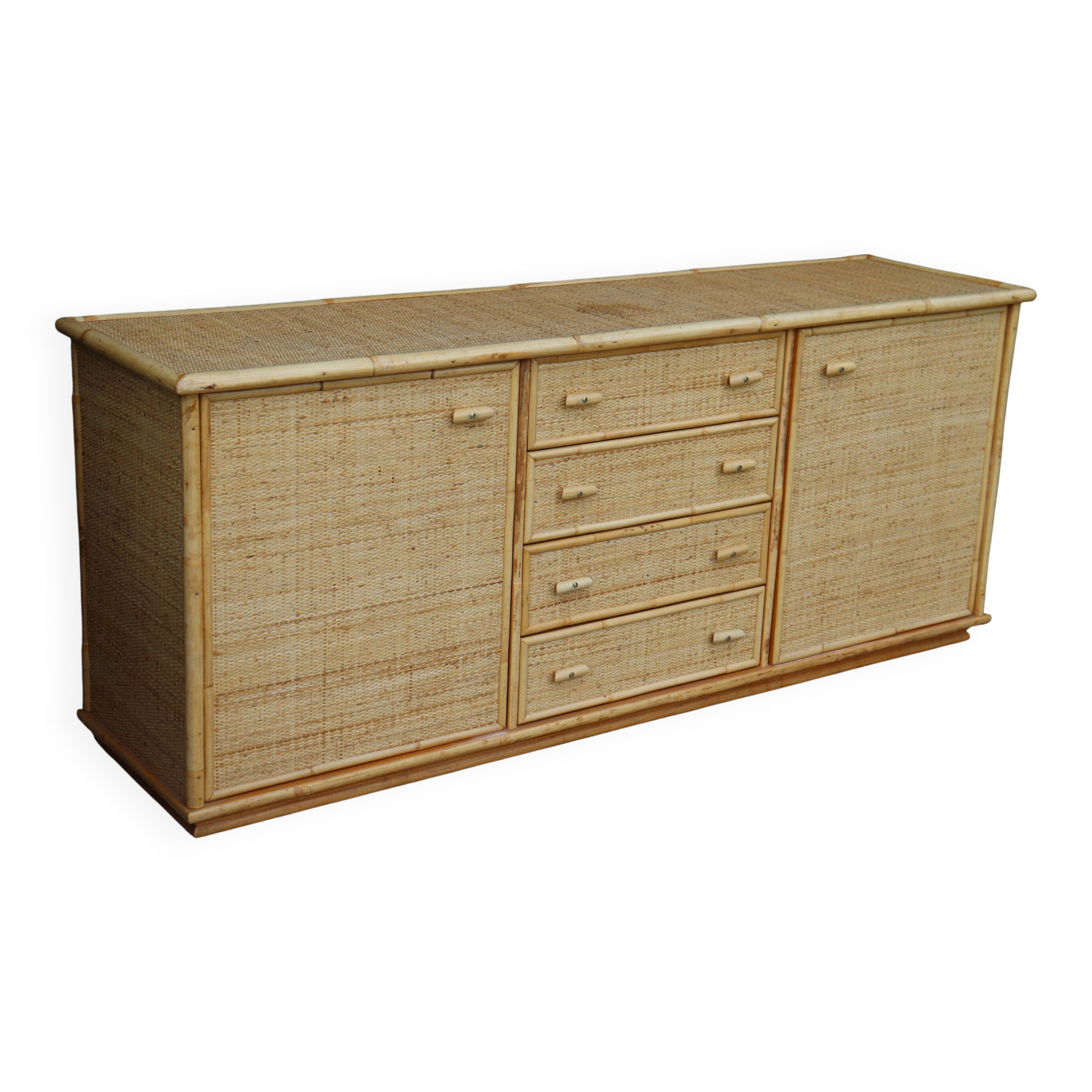 Rattan and Bamboo Enfilade in the style of Dal Vera 1970 Italy