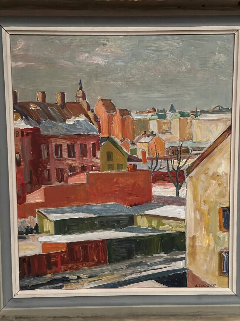 Swedish Oil on Panel“Landscape” by Bertil Lundqvist , Vintage & Framed