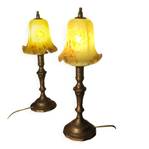 Paire lampes chevet - verre laiton