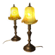 Paire de lampes de chevet Art déco en laiton et pâte de verre jaune, 1930